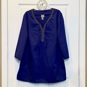 CHICO’S Women’s Top with Beaded Neckline Royal Blue Size 1 (M/8)